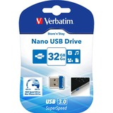 Verbatim Store 'n' Stay NANO - Memoria USB 3.0 da 32 GB - Blu, Chiavetta USB blu, 32 GB, USB tipo A, 3.2 Gen 1 (3.1 Gen 1), Cuffia, 3 g, Blu