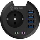 ICY BOX IB-HUB1430 presa energia Nero, Hub USB Nero, Plastica, Type F (CEE 7/4), 80 mm, 800 mm, 550 mm