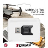 Kingston MobileLite Plus lettore di schede USB 3.2 Gen 1 (3.1 Gen 1) Type-A Nero Nero, MicroSD (TransFlash), Nero, USB 3.2 Gen 1 (3.1 Gen 1) Type-A, 36,6 mm, 20 mm, 7,5 mm