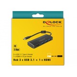 DeLOCK 63931 hub di interfaccia USB 3.2 Gen 1 (3.1 Gen 1) Type-C 5000 Mbit/s Nero, Hub USB Nero, USB 3.2 Gen 1 (3.1 Gen 1) Type-C, USB 3.2 Gen 1 (3.1 Gen 1) Type-A, 5000 Mbit/s, 3840 x 2160 Pixel, Nero, Alluminio, Metallo
