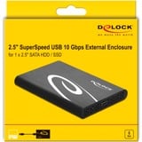 DeLOCK 42610 contenitore di unità di archiviazione Box esterno HDD/SSD Nero 2.5", Disk enclosure Nero, Box esterno HDD/SSD, 2.5", Serial ATA III, 6 Gbit/s, Hot-swap, Nero