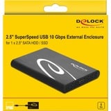 DeLOCK 42610 contenitore di unità di archiviazione Box esterno HDD/SSD Nero 2.5", Disk enclosure Nero, Box esterno HDD/SSD, 2.5", Serial ATA III, 6 Gbit/s, Hot-swap, Nero