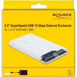 DeLOCK 42617 contenitore di unità di archiviazione Box esterno HDD/SSD Trasparente 2.5", Disk enclosure trasparente, Box esterno HDD/SSD, 2.5", Serial ATA III, 6 Gbit/s, Hot-swap, Trasparente