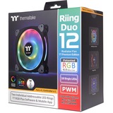 Thermaltake Riing Duo 12 RGB Premium Edition Case per computer Ventilatore 12 cm Nero, Ventola Nero, Ventilatore, 12 cm, 500 Giri/min, 1500 Giri/min, 23,9 dB, 42,45 pdc/min