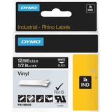 Dymo Rhino Etichette in vinile industriale | 12 mm x 5,5 m | Stampa bianca su nero | Autoadesive | per LabelManager e Rhino Label Makers, Nastro di scrittura 5 m | Stampa bianca su nero | Autoadesive | per LabelManager e Rhino Label Makers, Bianco su nero, Multicolore, Vinile, -40 - 80 °C, UL 969, DYMO