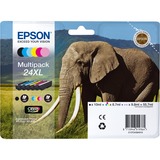 Epson Elephant Multipack 6-colours 24XL Claria Photo HD Ink, Inchiostro Resa elevata (XL), Nero, Ciano, Ciano chiaro, Magenta, Magenta chiaro, Giallo, 10 ml, 8,7 ml, 6 pz, Confezione multipla