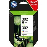 HP Confezione da 2 cartucce d'inchiostro nero/tricromia originali 302 Nero, Standard, Nero, Ciano, Magenta, Giallo, Inchiostro a base di pigmento, Inchiostro colorato, 3,5 ml, 4 ml