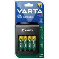 VARTA LCD Plug charger+ AA & AAA ((Batterie ricaricabili NiMH incl. 4x AA 2100 mAh accu), nero, Caricabatterie Nero, nero, Nichel-Metallo Idruro (NiMH), Cortocircuito, 9V, Stilo AA, Mini Stilo AAA, 4 pz, Batterie incluse