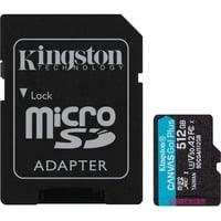 Kingston Scheda microSDXC Canvas Go Plus Gen4 200MB/s A2 U3 V30 da 512 GB + adattatore, Scheda di memoria Nero, 512 GB, MicroSD, Classe 10, UHS-I, 200 MB/s, 160 MB/s