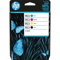 HP Confezione da 4 cartucce di inchiostro nero, ciano, magenta, giallo originali 953 ciano, magenta, giallo originali 953, Resa standard, Nero, Ciano, Magenta, Giallo, Inchiostro a base di pigmento, Inchiostro a base di pigmento, 20 ml, 9 ml