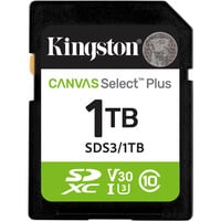Kingston 1TB SDXC Canvas Select Plus Gen3 150MB/s C10 UHS-I U3 V30, Scheda di memoria 1 TB, SD, Classe 10, UHS-I, 150 MB/s, Class 3 (U3)