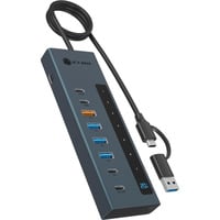 ICY BOX IB-HUB1743-CPD USB 3.2 Gen 2 (3.1 Gen 2) Type-A + Type-C 10000 Mbit/s Blu, Hub USB antracite, USB 3.2 Gen 2 (3.1 Gen 2) Type-A + Type-C, USB 3.2 Gen 2 (3.1 Gen 2) Type-A, USB 3.2 Gen 2 (3.1 Gen 2) Type-C, 10000 Mbit/s, Blu, Alluminio, 100 W