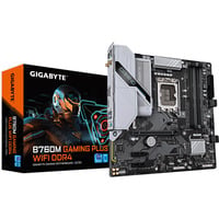 GIGABYTE B760M GAMING PLUS WIFI DDR4 Scheda madre - Supporta CPU Intel Core di 14a generazione, VRM a 4+1+1 fasi, fino a 5333 MHz DDR4 (OC), 2xPCIe 4.0 M.2, Wi-Fi 6, LAN 1 GbE, USB 3.2 Gen 1 Nero/Argento, VRM a 4+1+1 fasi, fino a 5333 MHz DDR4 (OC), 2xPCIe 4.0 M.2, Wi-Fi 6, LAN 1 GbE, USB 3.2 Gen 1, Intel, LGA 1700, Intel® Celeron®, Intel Core i3 12th Gen, Intel Core i3 13th Gen, Intel Core i3 14th Gen, Intel..., LGA 1700, 128 GB, DDR4-SDRAM
