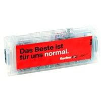 fischer Mini-FixTainer-DUOPOWER, scatola promozionale "Klopp Signature", Tassello grigio chiaro/Rosso