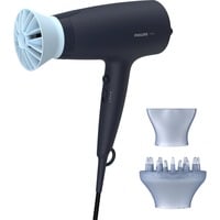 Philips Serie 3000 Asciugacapelli nero con accessorio ThermoProtect BHD360/20 Nero/Blu chiaro, dC, Blu marino, Anello di sospensione, 1,8 m, 2100 W, 220-240 V
