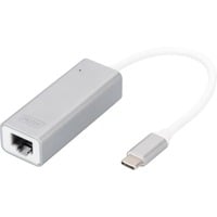 Digitus Gigabit Ethernet Adattatore USB Type-C™ bianco/Argento, Alluminio, Cina, RTL8153, 24 mm, 64 mm, 17 mm