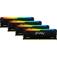 Kingston FURY FURY Beast 128GB 3600MT/s DDR4 CL18 DIMM (Kit da 4) RGB, Memoria Nero, 128 GB, 4 x 32 GB, DDR4, 288-pin DIMM