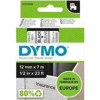Dymo D1 etichette originali | stampa nera su trasparente | 12 mm x 7 m | etichette autoadesive per etichettatrice LabelManager | 1 Pezzo, Nastro di scrittura Nero trasparente, Poliestere, Belgio, -18 - 90 °C, DYMO, LabelManager, LabelWriter 450 DUO