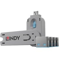Lindy 40452 clip sicura Bloccaporte + chiave USB tipo A Blu Acrilonitrile butadiene stirene (ABS) 5 pz, Castello Bloccaporte + chiave, USB tipo A, Blu, Acrilonitrile butadiene stirene (ABS), 5 pz, Sacchetto di politene