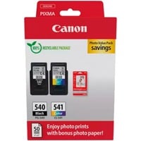 Canon Multipack 2pz cartuccia originale 540+541 (nero+colori) - inclusi 50 fogli carta fotografica 10x15cm, Inchiostro Nero, Ciano, Magenta, Giallo, 2 pz, Value pack