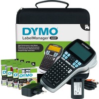 Dymo LabelManager 420P kit etichettatrice portatile ricaricabile a elevate prestazioni | tastiera ABC | con custodia e 4 nastri per etichette D1, Stampa etichette Nero/Argento, Nero, Grigio
