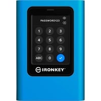 Kingston IronKey 7680GB Vault Privacy 80 XTS-AES 256-bit SSD esterno crittografato, Disco a stato solido blu/Nero, 7,68 TB, USB tipo-C, 3.2 Gen 1 (3.1 Gen 1), 230 MB/s, Protezione della password, Blu