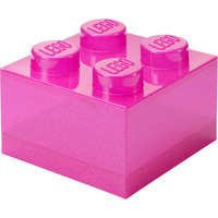Room Copenhagen Mattoncino di stoccaggio LEGO 4 con coperchio superiore glitter, Scatola di immagazzinaggio fucsia/trasparente
