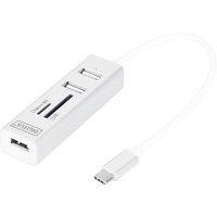 Digitus Hub USB Tipo-C OTG a 3 porte + lettore di schede bianco