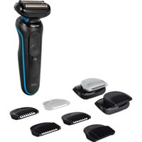Braun Series 5 52-B1650S rasoio elettrico Trimmer Blu Nero/Blu, Rasoio, Blu, Pulsanti, Batteria, Batteria integrata, 50 min