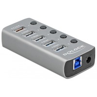 DeLOCK 63263 hub di interfaccia USB 3.2 Gen 1 (3.1 Gen 1) Type-B 5000 Mbit/s Grigio, Hub USB grigio, USB 3.2 Gen 1 (3.1 Gen 1) Type-B, USB 3.2 Gen 1 (3.1 Gen 1) Type-A, 5000 Mbit/s, Grigio, Alluminio, 46 mm