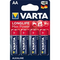 VARTA Longlife Max Power, Batteria Alcalina, AA, Mignon, LR6, 1.5V, Blister da 4, Made in Germany Batteria Alcalina, AA, Mignon, LR6, 1.5V, Blister da 4, Made in Germany, Batteria monouso, Stilo AA, Alcalino, 1,5 V, 4 pz, Rosso, Giallo