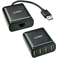 Lindy Extender USB 2.0 Cat.6 a 4 porte, Estensione USB Nero