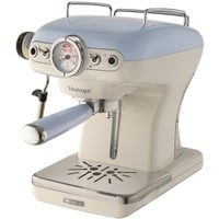 Ariete 1389 Macchina da Caffè Espresso di Design - per Polvere e cialde ESE - filtro 1 e 2 tazze - Montalatte - 850 Watt - Linea Vintage - Celeste, Macchina per espresso beige/Blu chiaro, Macchina per espresso, 0,9 L, Caffè macinato, Cialde caffè, 900 W, Azzurro