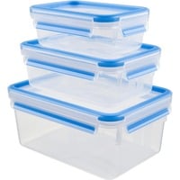 Emsa 508566 recipiente per cibo Rettangolare Set Trasparente 3 pz, Casella trasparente/Blu, Set, Rettangolare, Trasparente, Elastomero Termoplastico (TPE), Germania, 167 mm