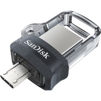 SanDisk Ultra Dual m3.0 unità flash USB 64 GB USB Type-A / Micro-USB 3.2 Gen 1 (3.1 Gen 1) Nero, Argento, Trasparente, Chiavetta USB 64 GB, USB Type-A / Micro-USB, 3.2 Gen 1 (3.1 Gen 1), Lamina di scorrimento, 5,2 g, Nero, Argento, Trasparente