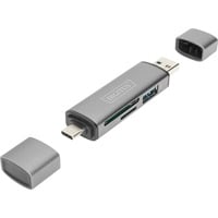 Digitus Dual Card Reader Hub USB-C™ / USB 3.0, OTG, Lettore di schede grigio, OTG, MicroSD (TransFlash), SD, Alluminio, 5000 Mbit/s, Alluminio, CE, USB 3.2 Gen 1 (3.1 Gen 1) Type-A/Type-C