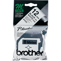 Brother Labelling Tape - 12mm, Black/White, Blister nastro per etichettatrice M, Nastro di scrittura Black/White, Blister, M, Giappone, 1,2 cm, 8 m, 98 mm, 190 mm