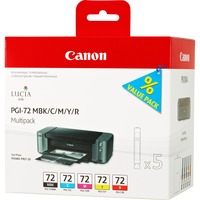 Canon 5 Cartucce d'inchiostro Multipack PGI-72 MBK/C/M/Y/R Resa standard, Ciano, Magenta, Nero opaco, Rosso, Giallo, 5 pz, 1640 pagine, 710 pagine, Confezione multipla