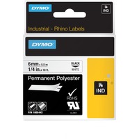 Dymo Rhino Etichette in poliestere permanenti industriali | 6 mm x 5,5 m | Stampa nera su bianco | Autoadesive | per stampanti di etichette Rhino e LabelManager, Nastro di scrittura 5 m | Stampa nera su bianco | Autoadesive | per stampanti di etichette Rhino e LabelManager, Nero su bianco, Multicolore, Poliestere, -40 - 150 °C, UL 969, DYMO