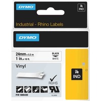 Dymo Rhino Etichette in vinile industriali | 24 mm x 5,5 m | Stampa nera su bianco | Autoadesive | per LabelManager e Rhino Label Makers, Nastro di scrittura 5 m | Stampa nera su bianco | Autoadesive | per LabelManager e Rhino Label Makers, Nero su bianco, Multicolore, Vinile, -40 - 80 °C, UL 969, DYMO