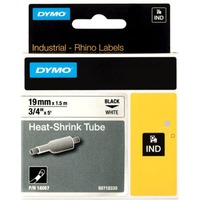 Dymo Rhino Industrial Tubi per etichette termorestringenti per cavi | 19 mm x 1,5 m | Stampa nera su bianco | Autoadesivi | per stampanti di etichette Rhino, Nastri termorestringenti  5 m | Stampa nera su bianco | Autoadesivi | per stampanti di etichette Rhino, D1, Belgio, 1,5 m, 1 pz, 34 mm, 87 mm