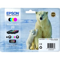 Epson Polar bear Multipack 26 (4 colori: NCMG), Inchiostro Nero, Ciano, Magenta, Giallo, Inchiostro a base di pigmento, Inchiostro colorato, 6,2 ml, 4,5 ml, 1 pz, Vendita al dettaglio