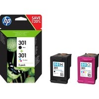 HP Confezione da 2 cartucce originali di inchiostro nero/tricromia 301 Nero, Resa standard, Nero, Ciano, Magenta, Giallo, Inchiostro a base di pigmento, Inchiostro colorato, 3 ml, 3 ml